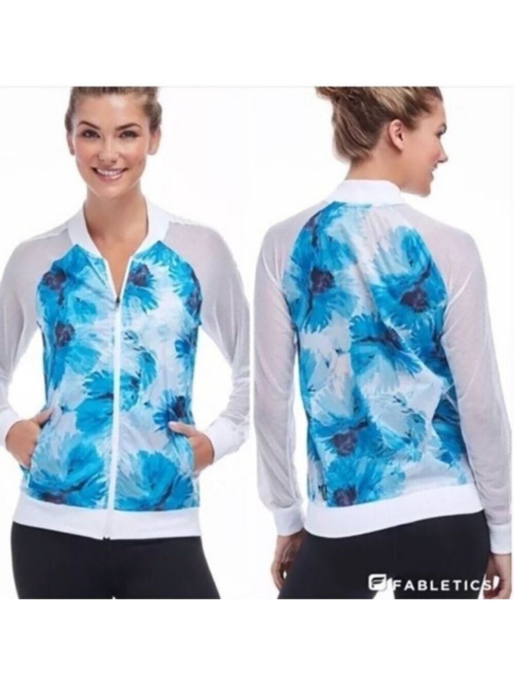 Fabletics Atlanta Blue Floral Zip Up Windbreaker